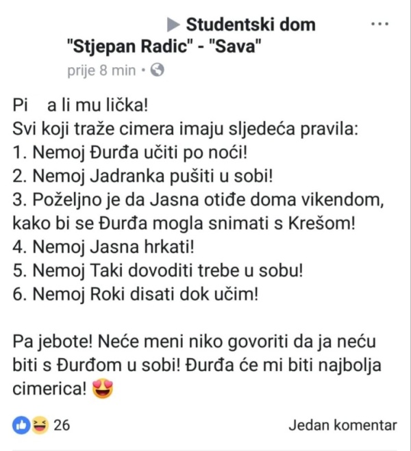 Najsmješnije objave "tražim cimera" sa domskih grupa
