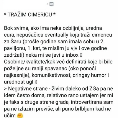 Najsmješnije objave "tražim cimera" sa domskih grupa