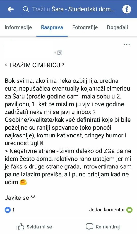 Najsmješnije objave "tražim cimera" sa domskih grupa