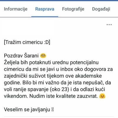 Najsmješnije objave "tražim cimera" sa domskih grupa