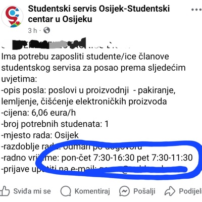 Oglas za studentski posao