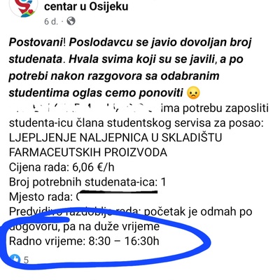 Oglas za studentski posao