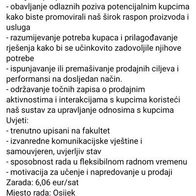 Oglas za studentski posao