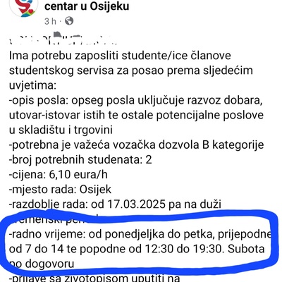 Oglas za studentski posao