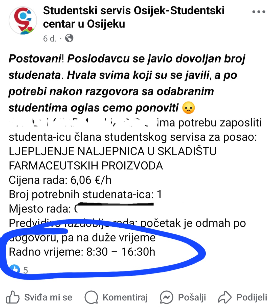 Oglas za studentski posao