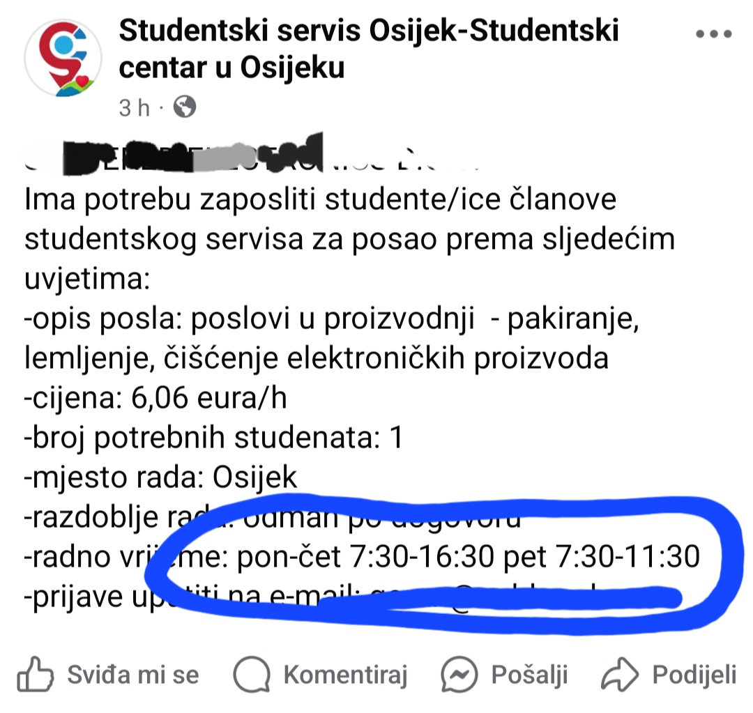 Oglas za studentski posao