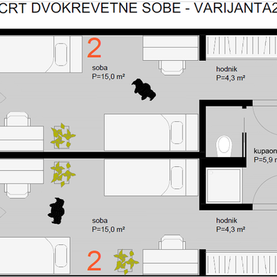 Tlocrt dvokrevetne sobe - verzija 2